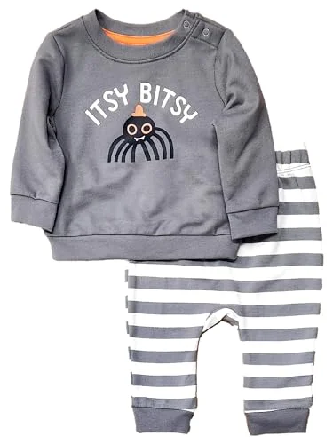 Baby Halloween Set — infant boys girls gray spider stripe 3-6